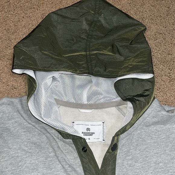 Reigning Champ Nylon Patch Popover Hoody Hoodie Gray Large - Picture 3 of 9